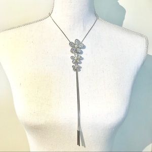 Silver Crystal Pearl Flowers Adjustable Necklace